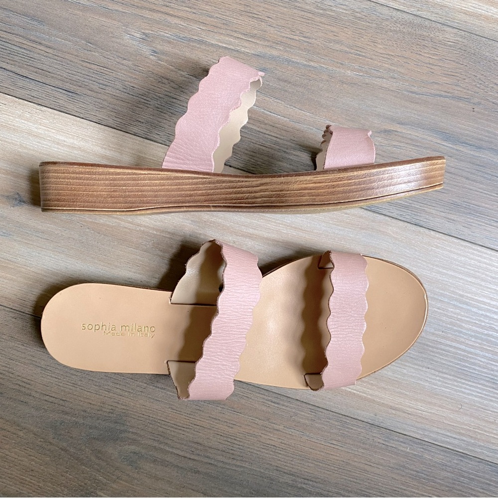 Sophia Milano Pink Scalloped Double-Strap Slide Sandals